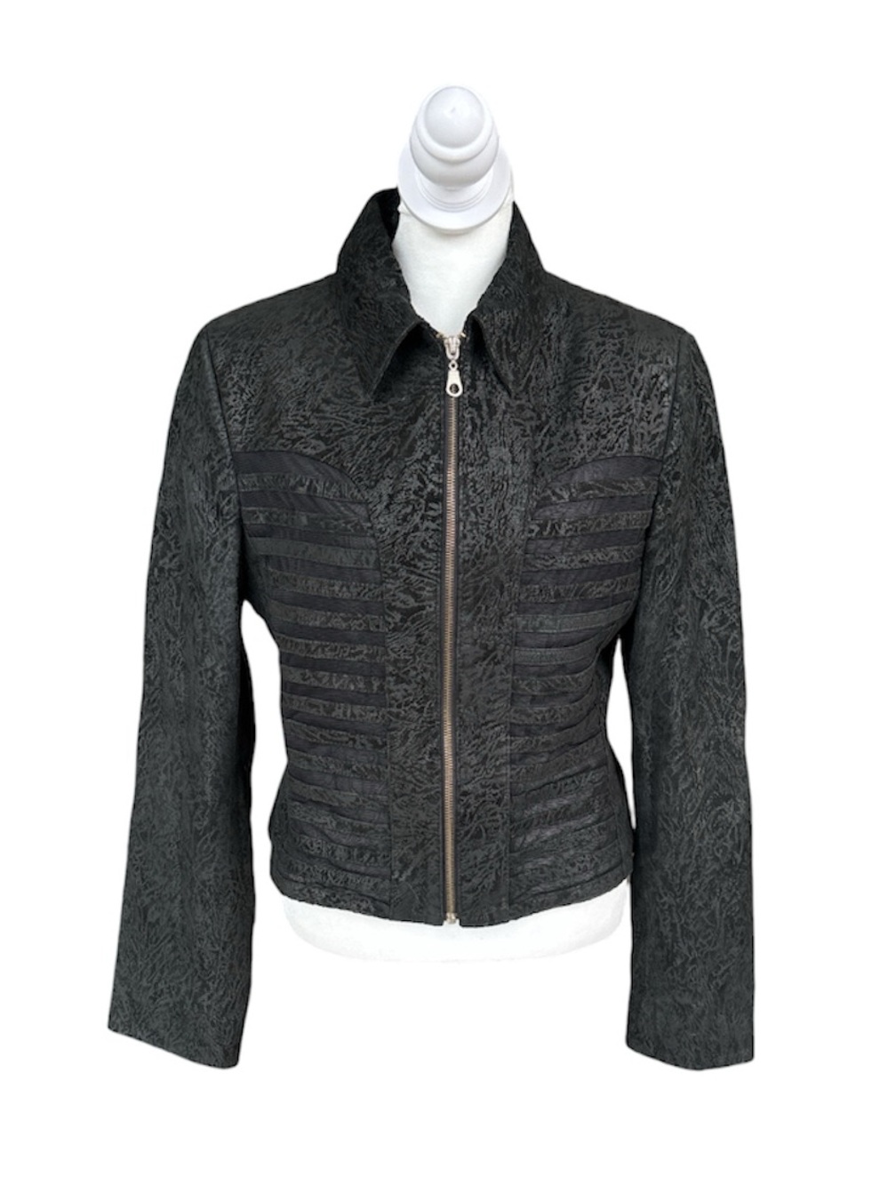 Vasak Vintage Leather Burnout Jacket with Mesh Slatted Cutouts Black M